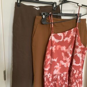 Rachel Zoe Camel Trousers with a bonus pleated tank and brown pointe pants.